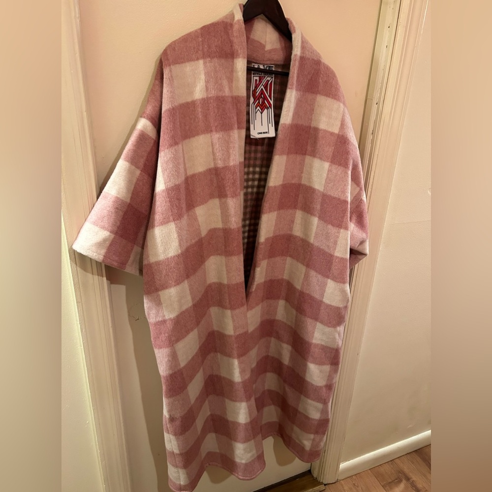 Women’s Pink Check Wool-Blend Long Coat - Picture 5 of 5